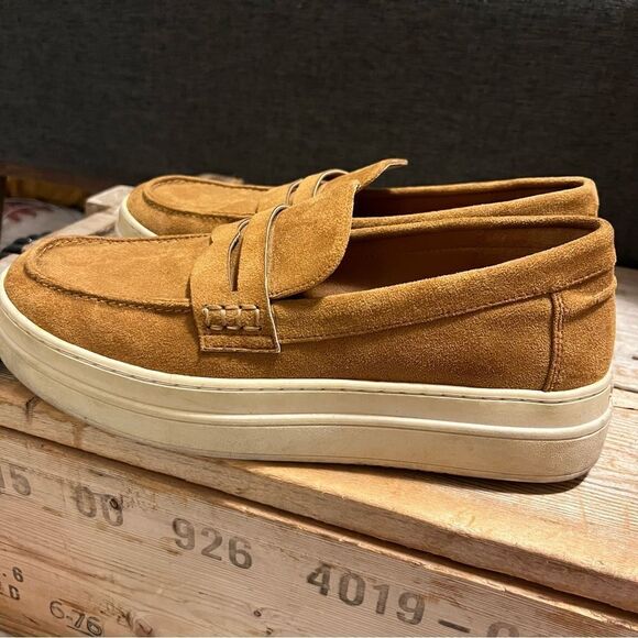 Chic J/Slides Cognac Tan Suede Menswear Inspired Platform Loafer Sneakers - Picture 8 of 12